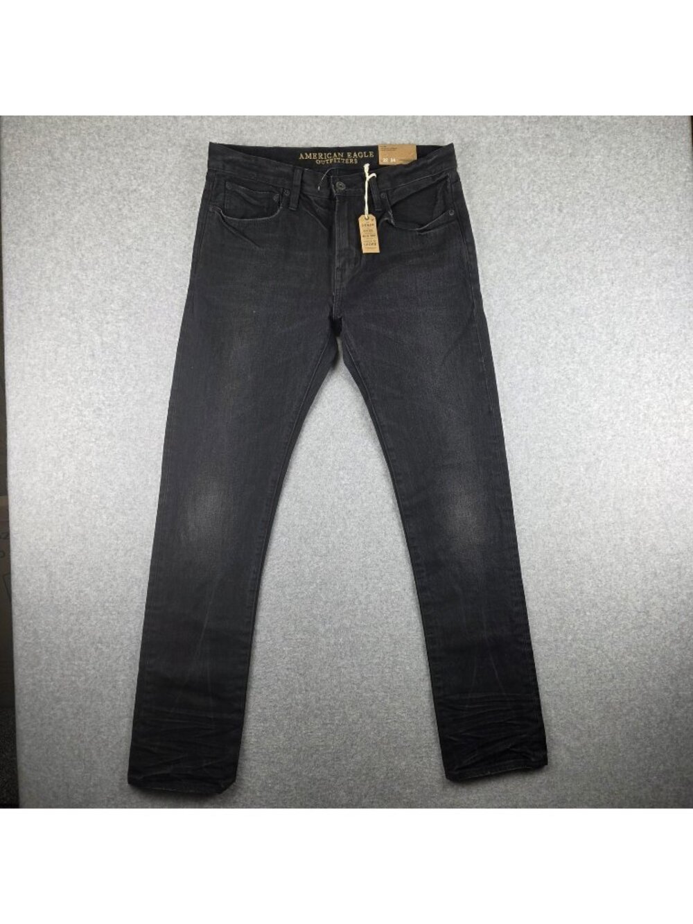 American Eagle Jeans Mens 32x34 Slim Straight Black Dark Wash Stretch Denim NWT